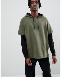 ASOS DESIGN Oversized Hoodie In Khaki With Contrast Double Sleeves