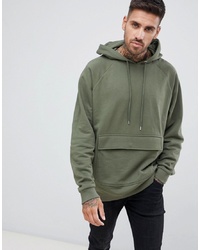 ASOS DESIGN Oversized Hoodie In Khaki With Map Pocket