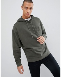 ASOS DESIGN Oversized Hoodie With Cut And Sew Sleeves In Khaki Vintage Wash