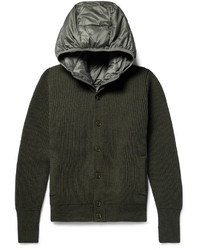 Incotex Ribbed Virgin Wool Cardigan With Detachable Hooded Down Gilet
