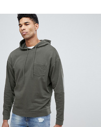 ASOS DESIGN Tall Oversized Hoodie With Cut And Sew Sleeves In Khaki Vintage Wash