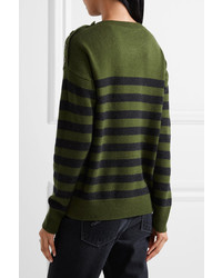 Vince Striped Cashmere Sweater Army Green