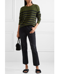 Vince Striped Cashmere Sweater Army Green