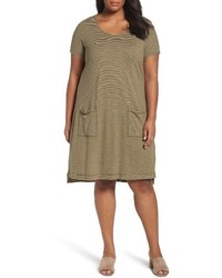Eileen Fisher Plus Size Hemp Blend Stripe T Shirt Dress