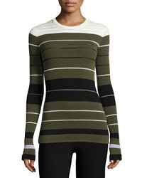 Olive Horizontal Striped Crew-neck Sweater