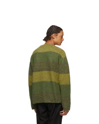 JW Anderson Green Striped Crewneck Sweater