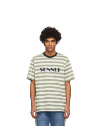 Sunnei Green Stripe Logo T Shirt