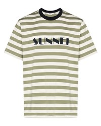 Sunnei Logo Print Horizontal Stripe T Shirt