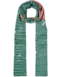 Missoni Sequined Striped Crochet Knit Scarf Green