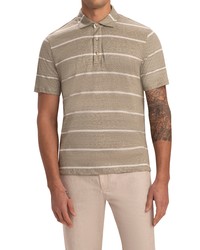 Bugatchi Stripe Cotton Linen Polo In Olive At Nordstrom