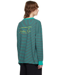 Martine Rose Burgundy Green Striped Long Sleeve T Shirt