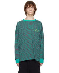 Martine Rose Burgundy Green Striped Long Sleeve T Shirt