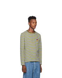 AMI Alexandre Mattiussi Green And White Striped Smiley Edition Long Sleeve T Shirt
