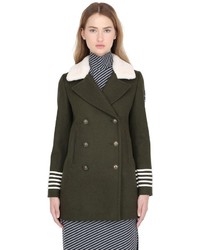 Olive Horizontal Striped Pea Coat