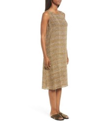 Eileen Fisher Stripe Bateau Neck Silk Dress