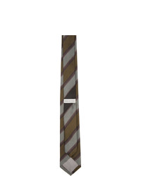 Dries Van Noten Khaki Silk Striped Tie
