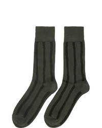 Issey Miyake Men Khaki And Black Stripe Socks