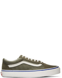 Olive Horizontal Striped Suede Low Top Sneakers