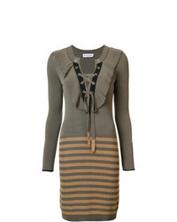 Olive Horizontal Striped Sweater Dress