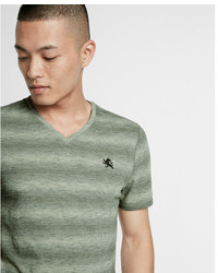 Olive Horizontal Striped V-neck T-shirt