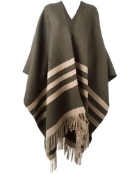 Olive Horizontal Striped Wool Poncho