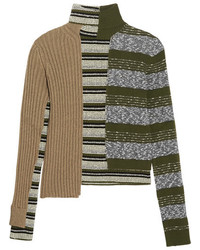 Maison Margiela Striped Ribbed Wool Blend Turtleneck Sweater Green