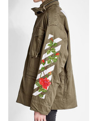 Off-White Embroidered Cotton Military Jacket
