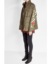 Off-White Embroidered Cotton Military Jacket