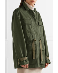 Theory Thornwood Grosgrain Trimmed Cotton Twill Jacket Army Green