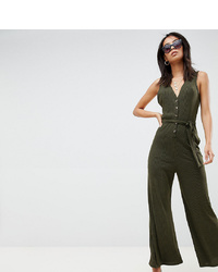 Asos Tall Asos Design Tall V Neck Jumpsuit With Button Front In Slouchy Rib