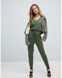 Missguided Casual Sleeveless Jumpsuit In Khaki