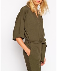 Asos Collection Jumpsuit With Tie Waist And Long Sleeves