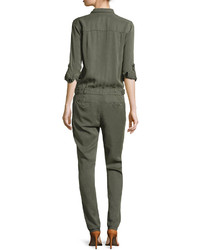 Fade To Blue Trucker Soft Twill Jumpsuit Army Green