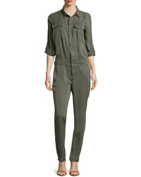 Fade To Blue Trucker Soft Twill Jumpsuit Army Green