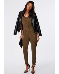 Missguided Ammera Utility Style Strappy Jumpsuit Khaki