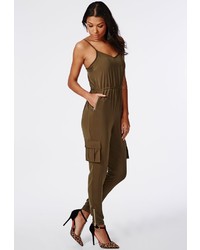 Missguided Ammera Utility Style Strappy Jumpsuit Khaki
