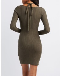 Charlotte Russe Ribbed Tie Neck Bodycon Dress