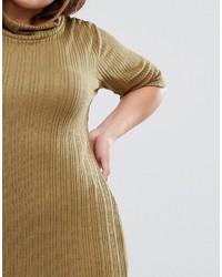 Pink Clove Funnel Neck Ribbed Bodycon Dress