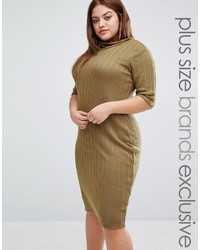 Pink Clove Funnel Neck Ribbed Bodycon Dress