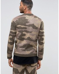 Asos Knitted Camo Bomber Jacket In Fluffy Yarn