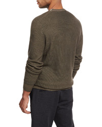 Ermenegildo Zegna Waffle Knit Crewneck Sweater Olive