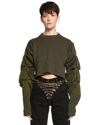 Olive Knit Cropped Sweater