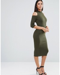AX Paris Knitted High Neck Midi Dress With Cold Shoulder