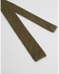 Asos Knitted Tie In Khaki Texture