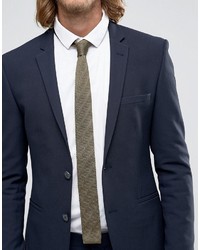 Asos Knitted Tie In Khaki Texture