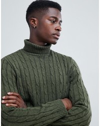 ASOS DESIGN Cable Knit Roll Neck Jumper In Khaki