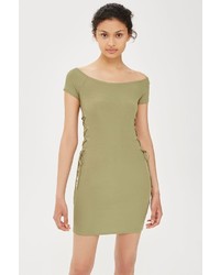 Topshop Ribbed Lace Up Bodycon Dress