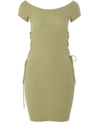 Topshop Ribbed Lace Up Bodycon Dress