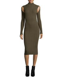 MCQ Alexander Ueen Ribbed Lace Turtleneck Long Sleeve Fitted Dress