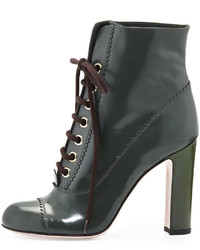 RED Valentino Leather Lace Up 100mm Bootie Army Green